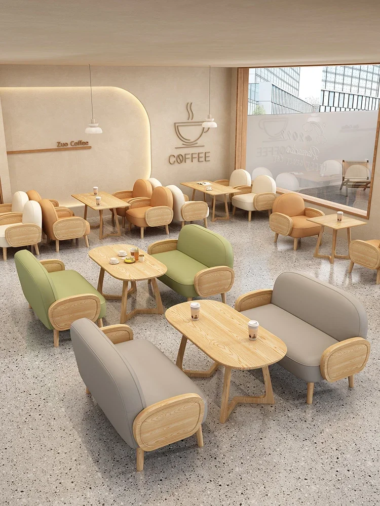 Elegant Coffee Dessert Milk Tea Shop Booth Sofa Reading Lounge Area Table Chair Set