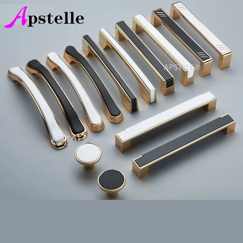 Apstelle Mirror Silver Black Nordic Style Cabinet Cupboard Pull Kitchen Drawer Handle Zinc Alloy Furniture Wardrobe Hardware