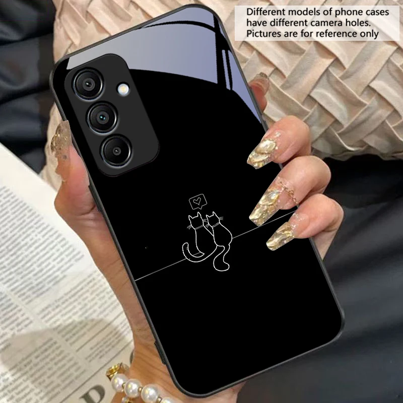 Adorable White Line Cat Glass Phone Case