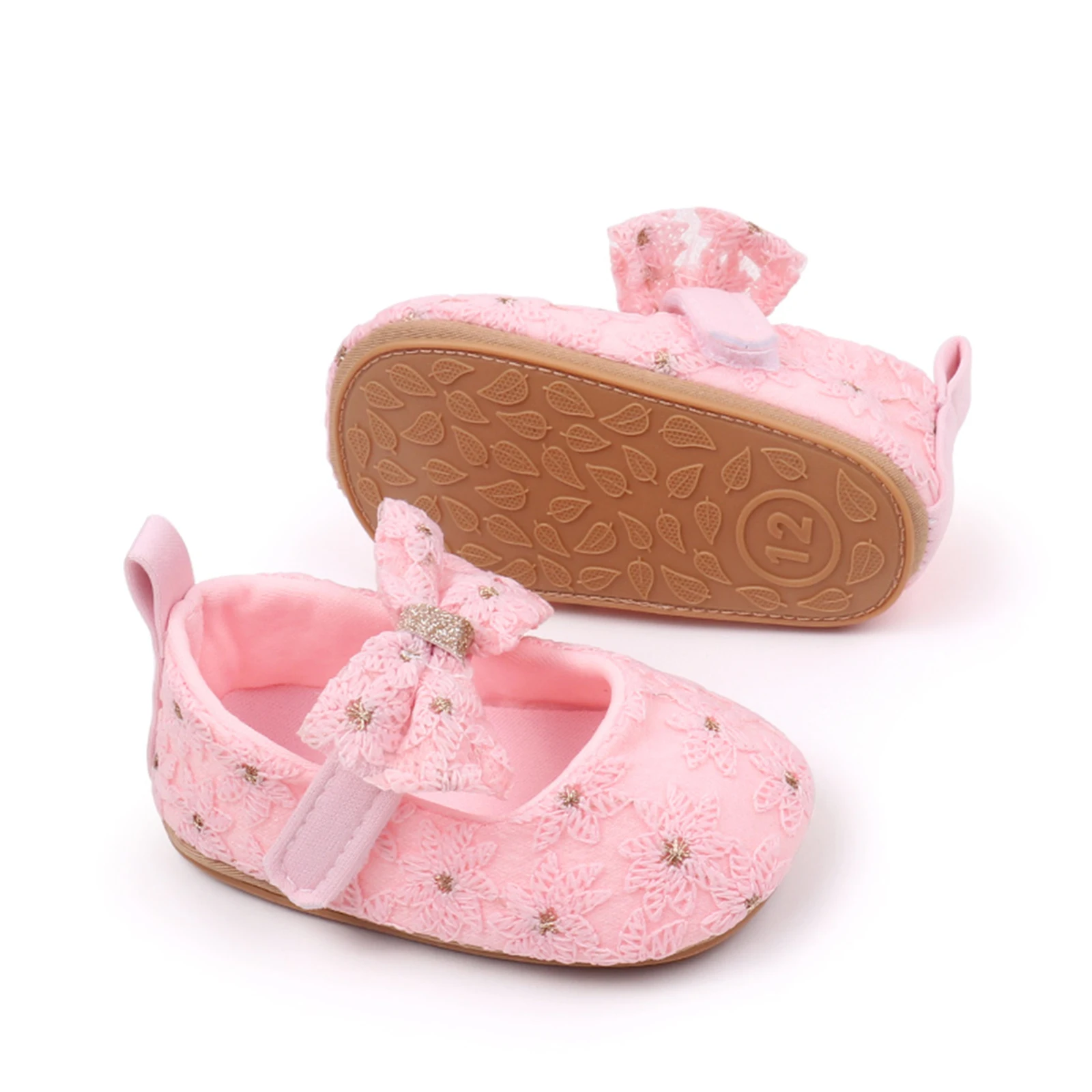 Newborn Baby Girls Mary Jane Flats Cute Bowknot Wedding Dress Shoes Non-Slip First Walkers Embroidery Flower Soft Shoes 3