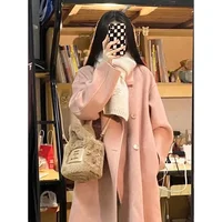 Pink Double-Sided Woolen Jacket Women's Loose-Fit Medium-Length Autumn/Winter New Style Korean Design Fashion Overcoat