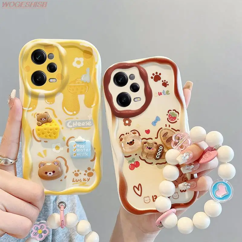 Cream Cake Phone Case for Xiaomi Redmi Note 10 Lite 10S 10T 11 11E 11S 11T 11SE 12 Pro 12T 9T Bear Wrist Strap Bracelet_voghion.com