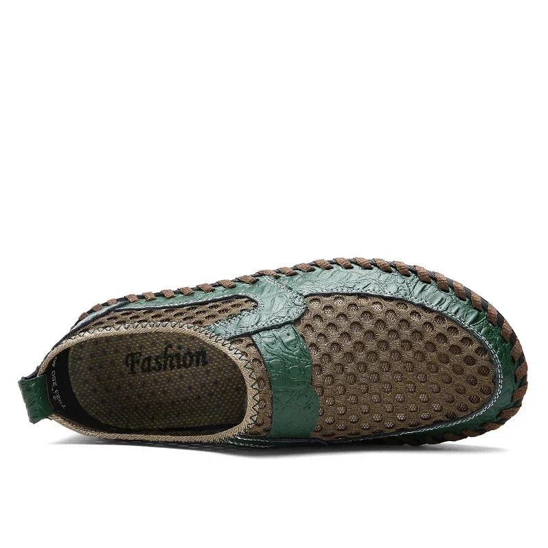 New Summer Men Casual Shoes Breathable Letaher Shoe Man Loafers Soft Flats Sandals Handmade Male Driving Shoes Large Size 46