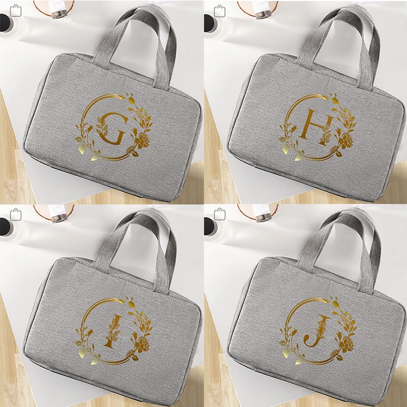 Leaf gold letter print travel waterproof foldable dry wet separation wash bag with large capacity cosmetic storage bag