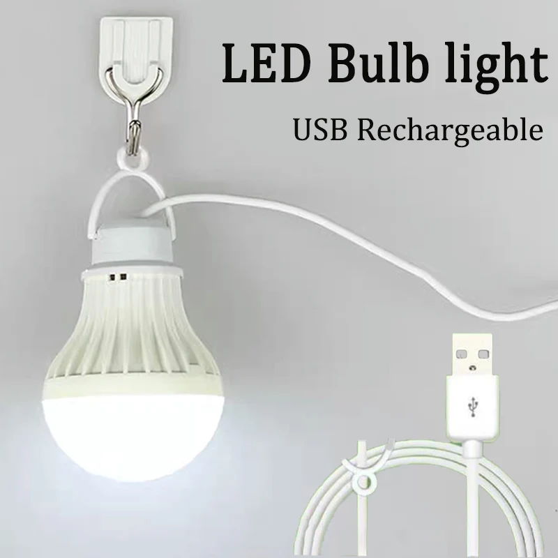

5W LED Portable Night Lamp with Hanging Hook Energy Saving Outdoor USB Rechargeable Bulb Light Camping Lights Home Lantern Decor