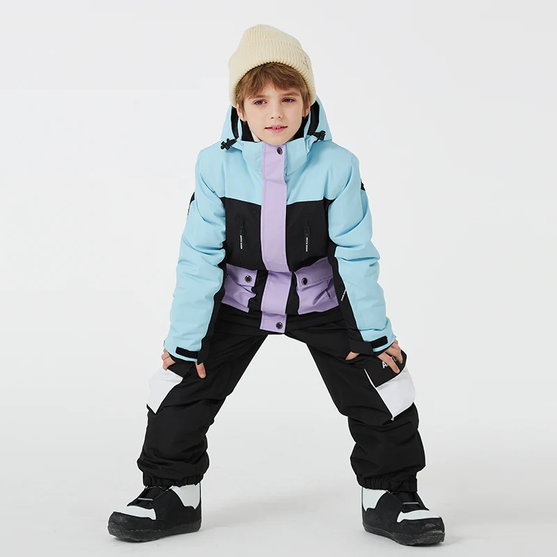 -30، بدلة ثلج للأطفال، أطقم ملابس على الجليد، ملابس رياضية خارجية، معطف تزلج وبنطلون بحزام، أزياء أطفال، للأولاد والبنات