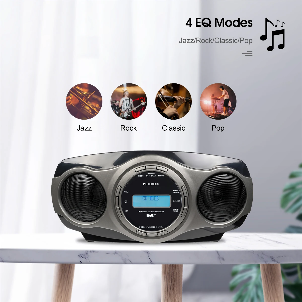 Retekess TR631 Tragbare CD Boombox Stereo Radio FM Bluetooth 3W Lautsprecher LCD Display Unterstützung Wecker MP3 AAC USB AUX Ältere