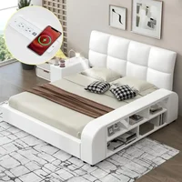 Queen Size Smart Bed Frame  Upholstered Platform Bed with Headboard and Light with Storage Shelves and Multimedia Nightstand 2