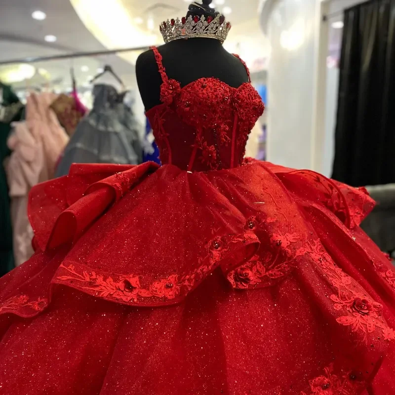 

Real Picture Arabic Red Quinceanera Dress Ball Gown Lace Applique Sweet 16 Year Old Girl Party Prom Dress Vestidos De 15 14 Anos