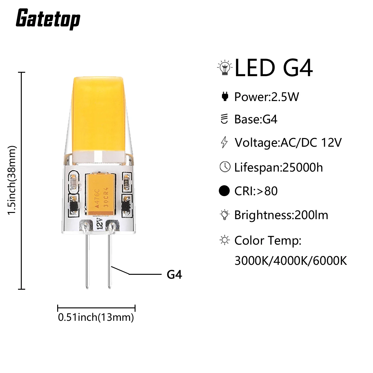 ตัวเลือกสินค้า หลอดไฟ LED ประหยัดพลังงาน ไม่มีแสงกระพริบ 12V