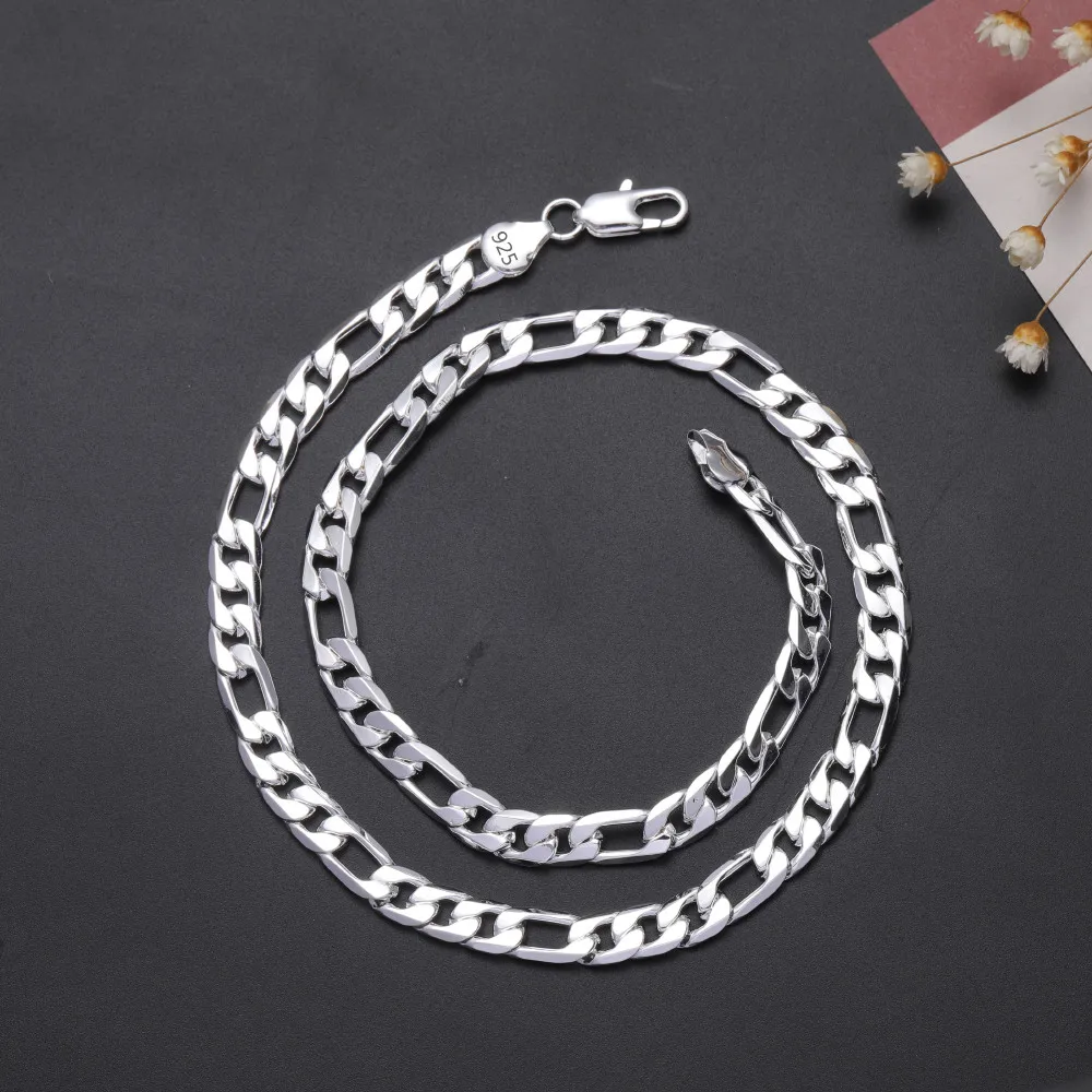 

Hot 925 Sterling Silver fashion men 8MM flat geometry chain Necklace for woman party Holiday gifts classic Jewelry