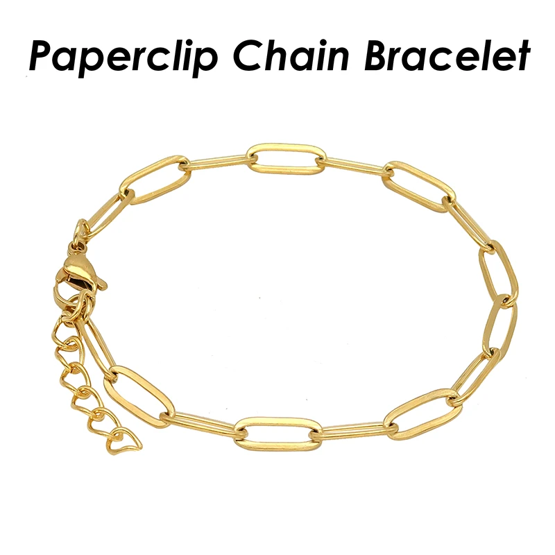 10 X Paperclip Bracelet Gold Silver Stainless Steel Paper Clip Link