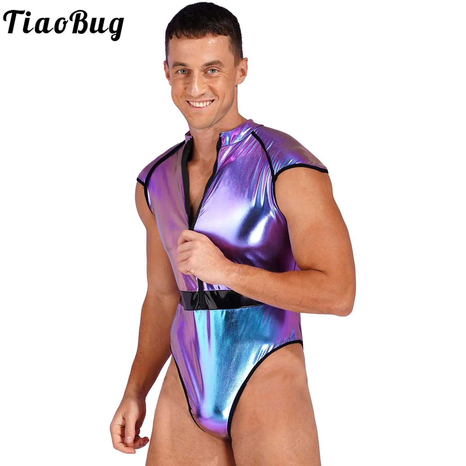 

Men's Zipper Bodysuit Jumpsuit Astronaut Role Play Costume Sexy High Cut Catsuit Rave Party Clubwear Cosplay Space Suit Outfit