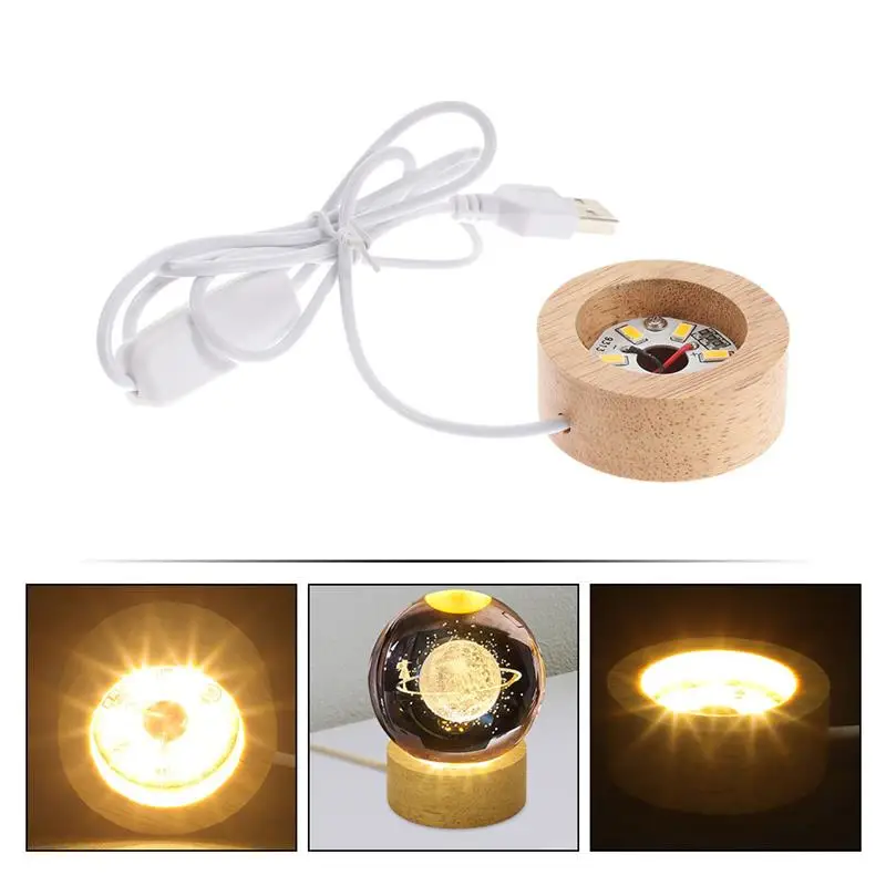 

Rubber Wood DIY Snowball Lamp Holder Nightlight Base Crystal Ball Luminous Round Base Table Lamp Chassis LED Light 2cm Thick 6cm