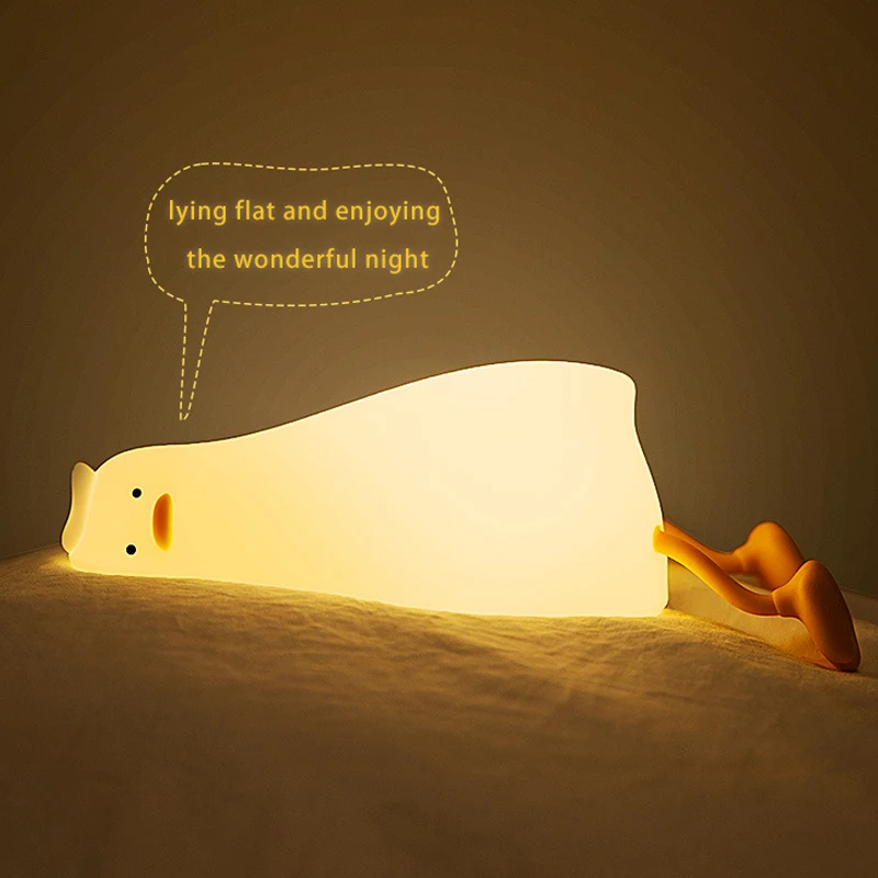 

Led Lying Duck Night Light Rechargeable Cartoon Silicone Lamp Patting Switch Mobile Phone Bracket Atmosphere Light Decoration