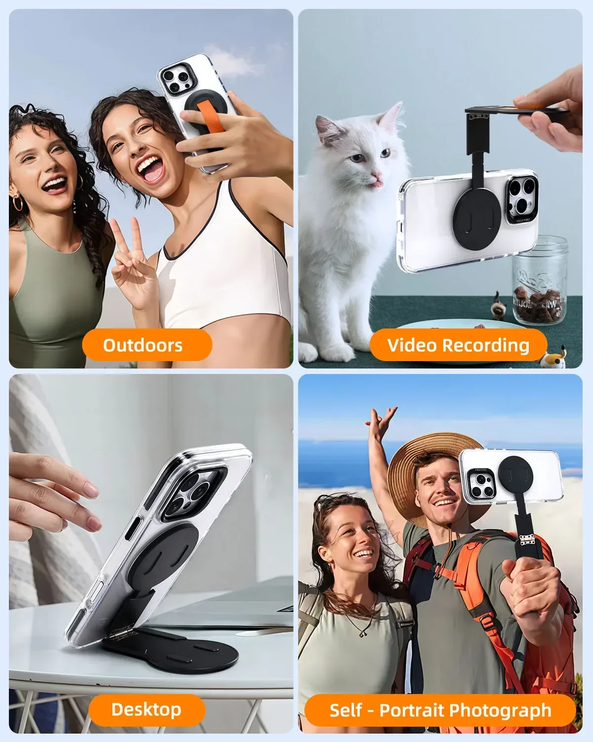 Eary Height Adjustable Phone Case for iPhone 16 Pro Max With 360°Rotatable Holder Stand Booster Shockproof Back Cover Shells