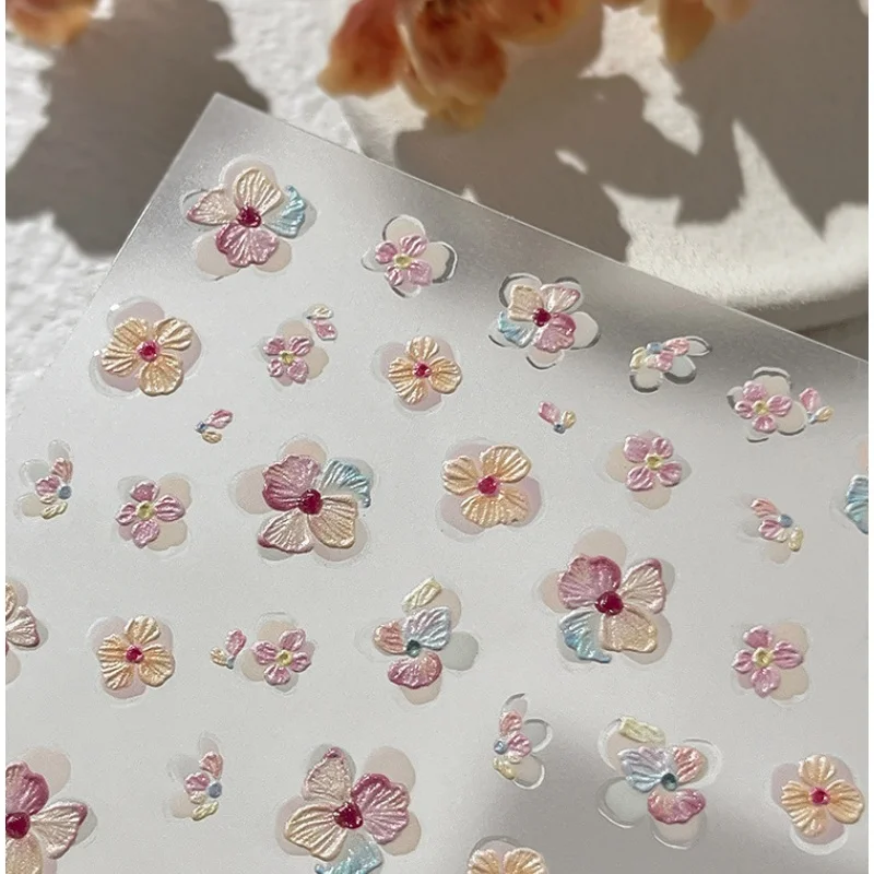 다채로운 5D 릴리프 네일 스티커 젤리 꽃 화환 스티커 네일 DIY 여름 셀프 접착 네일 3D 장식 액세서리