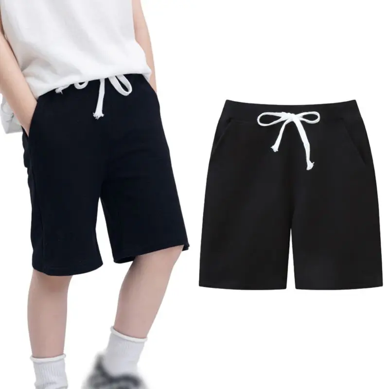 Spring Boys Shorts Kids Trousers Solid Color Casual Children Beach Loose Casual Short Pants Comfortable Cotton Pants 4-6Years