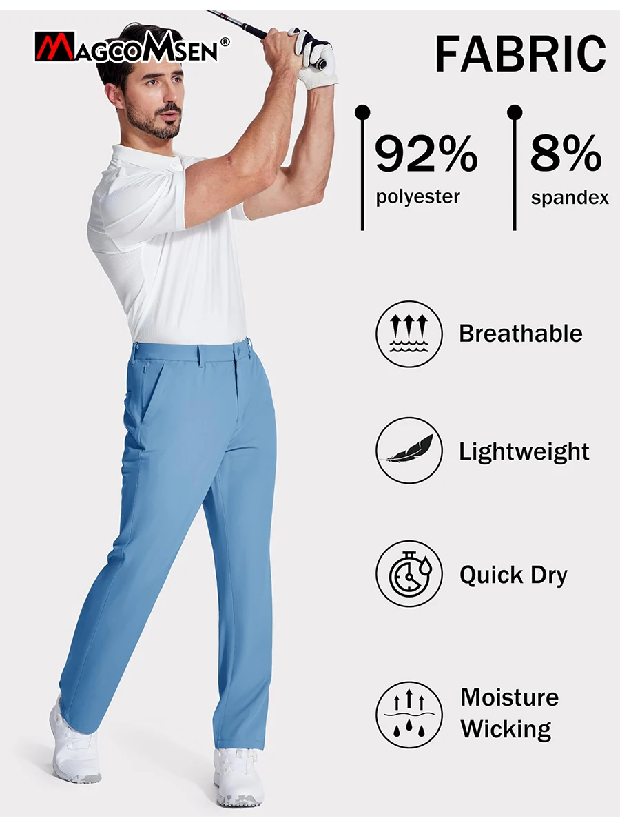 MAGCOMSEN Golf Pants Mens Stretch Dress Pants Quick Dry Waterproof Lightweight Flat Front Work Pants with Hidden Pocket 4