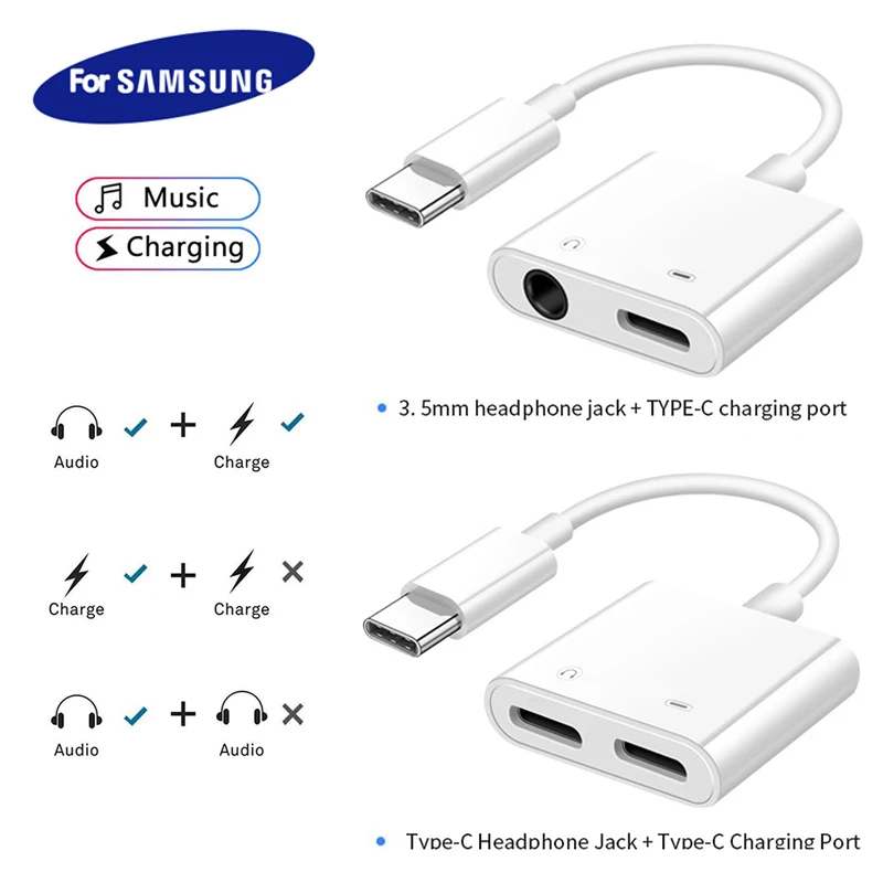 2 в 1 зарядный кабель-адаптер для наушников Samsung S20 S21 Ultra Note 20 10 Plus USB Type C к Aux 3 5 мм