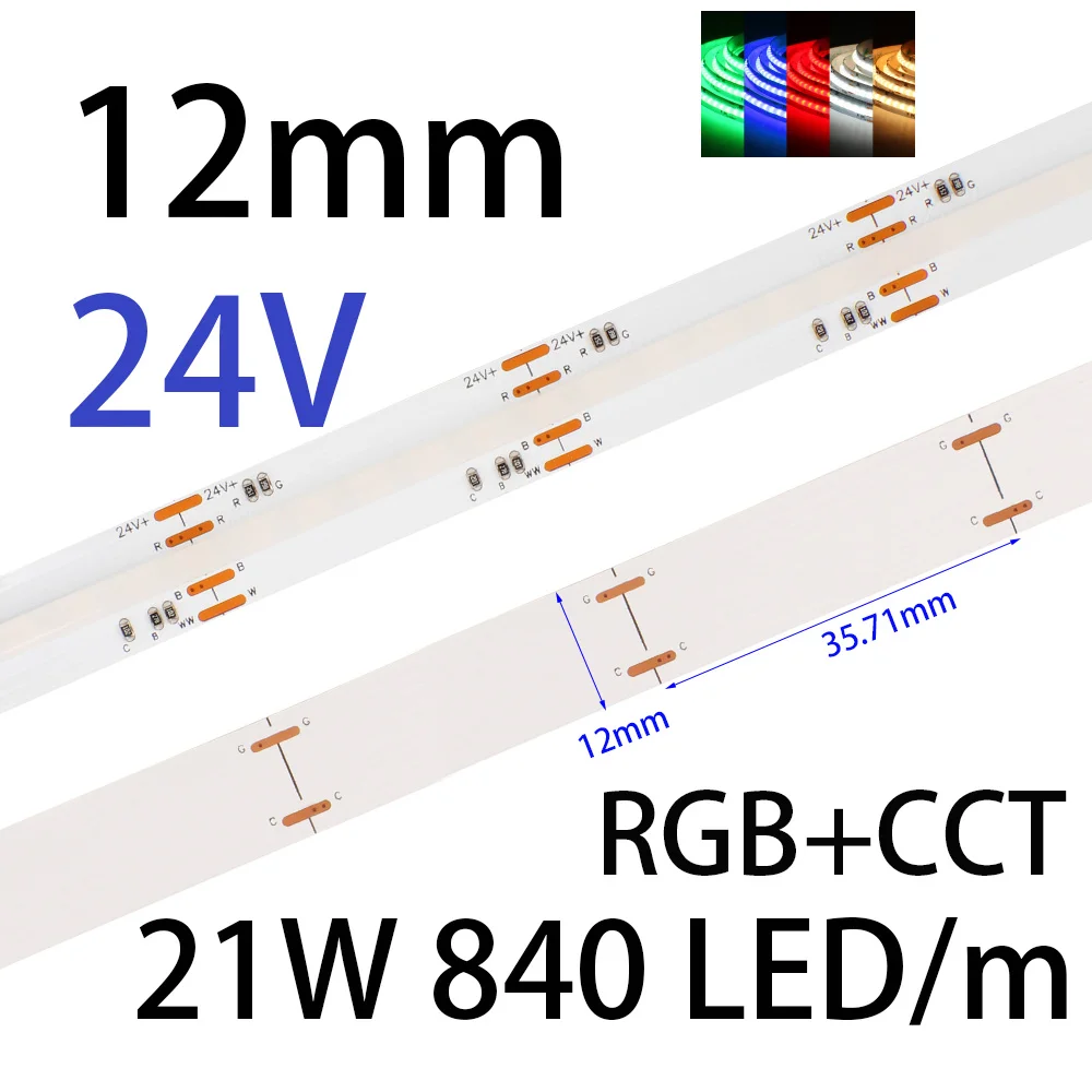RGB+CCT COB LED 스트립 DC 24V RGBW 리니어 라이트 바 테이프 (홈데코용) RGBCW 타펠 라이트