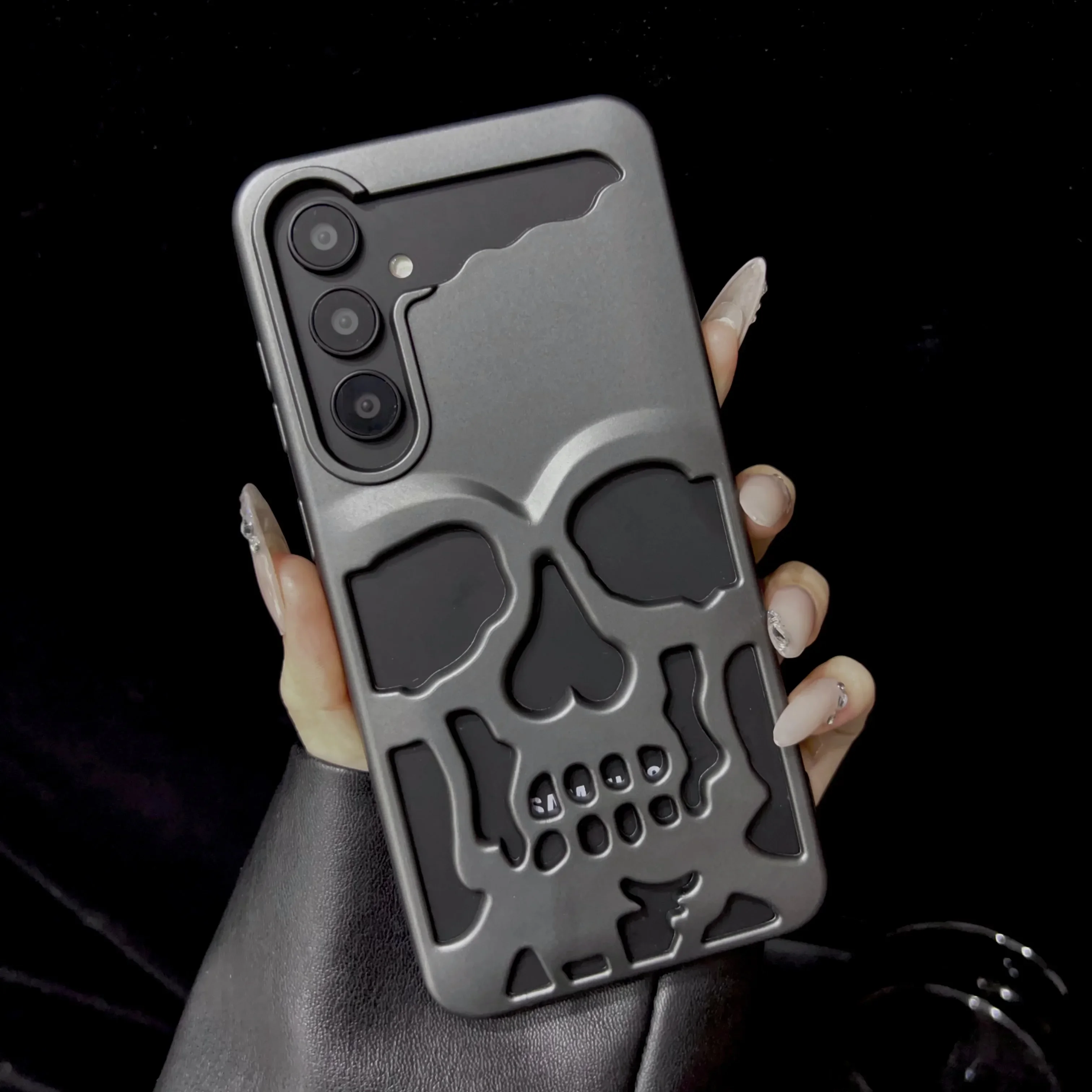 Luxury Matte Cool Hollow Skull Anime Phone Case - Heat Dissipation & Shockproof Hard Cover
