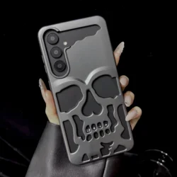 Luxury Matte Cool Hollow Skull Anime Phone Case - Heat Dissipation & Shockproof Hard Cover for Smsung s23 (Gray)