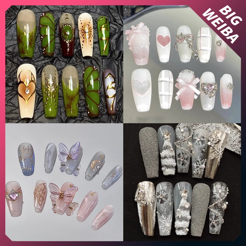 

Handmade Fashion Individuality Theme Punk Spicy Girl False Nails Long Ballet Rhinestone Design Detachable Full Cover Nail Tips