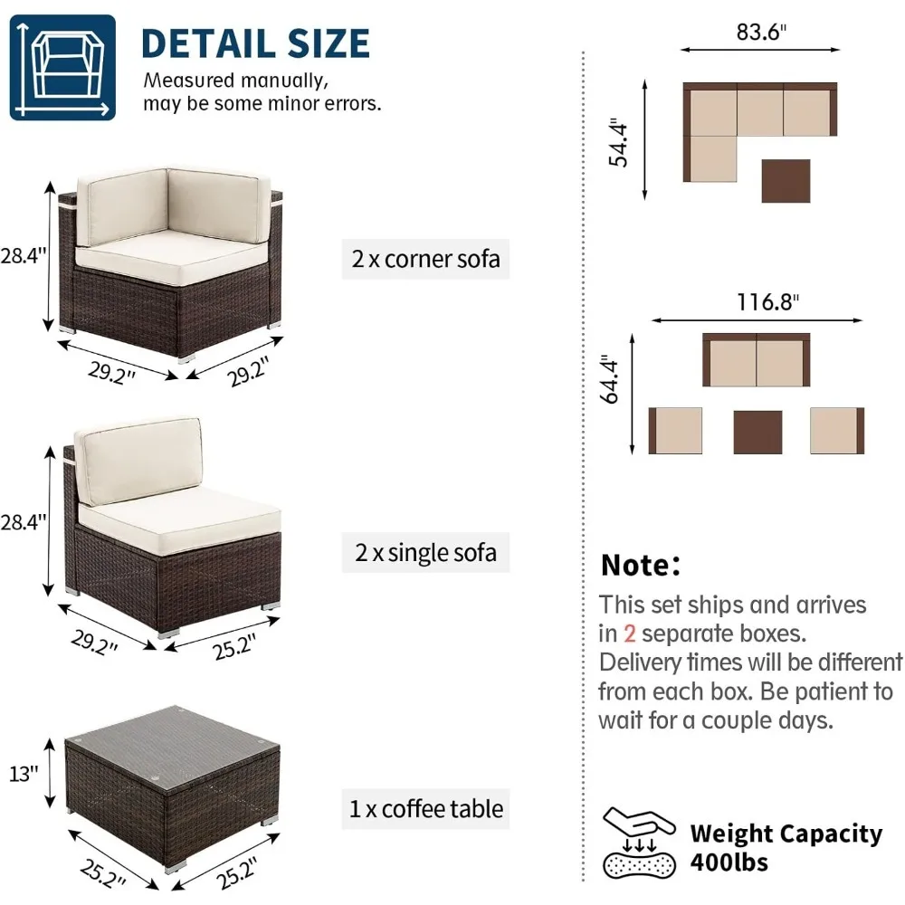 Patio Furniture Sets, 5 Pieces Modular Rattan Outdoor Patio Sectional Furniture Sofa Set, Wicker Patio Conversation Set 6