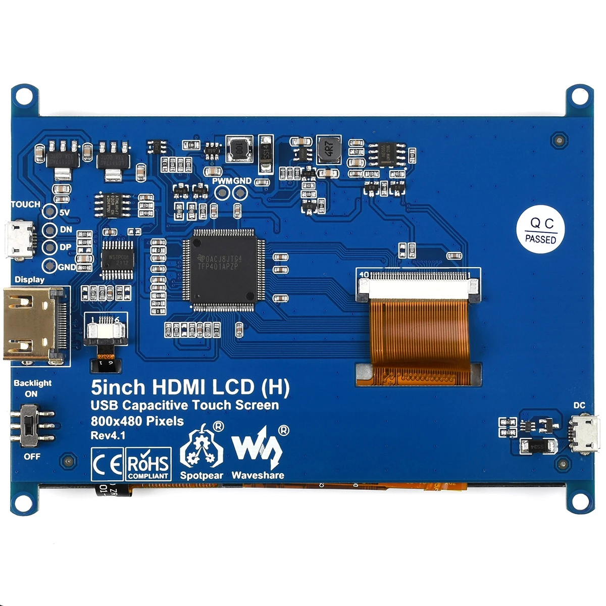 

5-дюймовый емкостный сенсорный ЖК-экран Waveshare (H), уменьшенная версия 800*480, панель из закаленного стекла низкой мощности