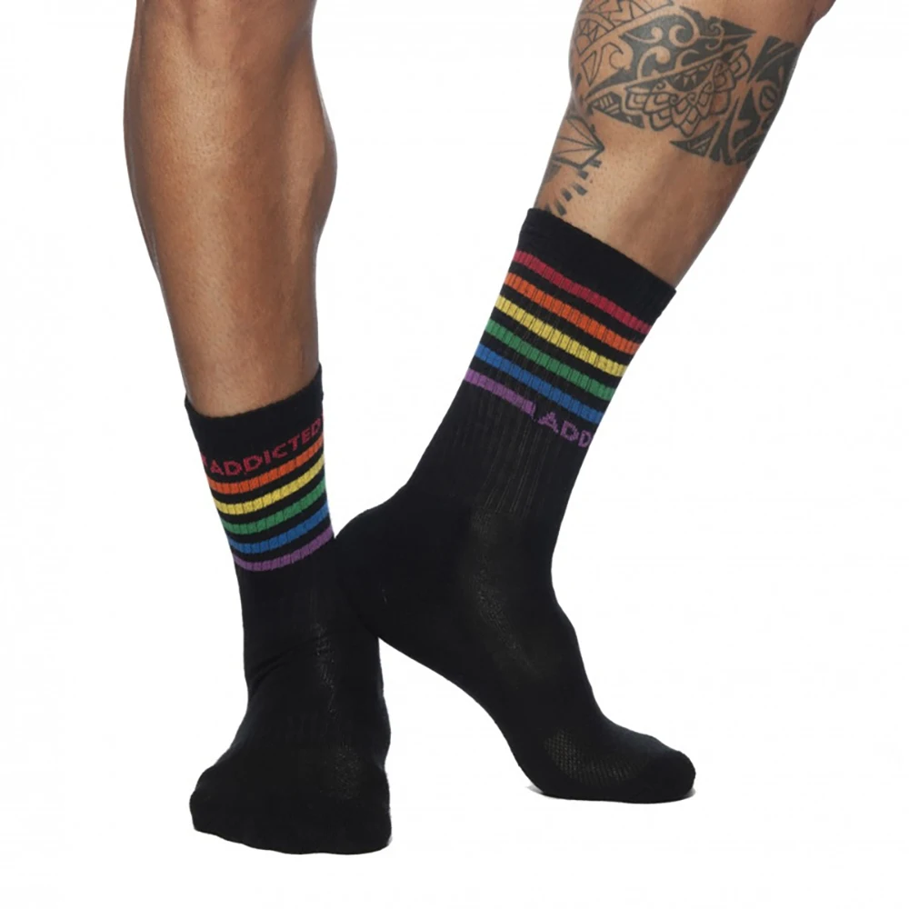 Men's New Rainbow Single Needle Pure Cotton Socks European American Fashion Fashion Sells Well Sweat Wicking Anti Friction Socks