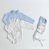 5428 Korean Baby Swimsuit 2025 Spring Summer New Boys and Girls Cute Printed Checkered Polka-dot Sun-proof One-piece Swimsuit 3