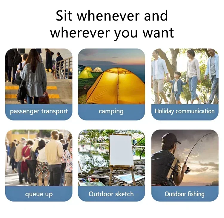 Katlanmış ve açılmış halde çeşitli açılardan katlanabilir tabure