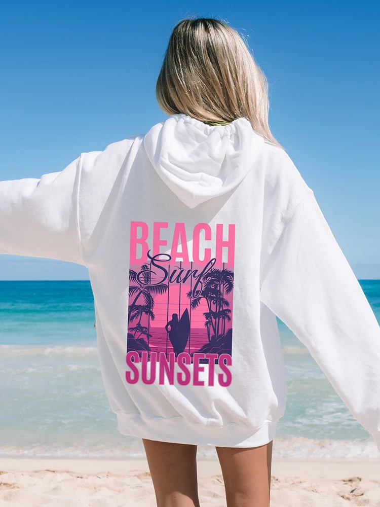 

Beach Surf Sunsets Oversized Hoodie for Woman Casual Pullovers Trend Comfortable Tracksuit Harajuku Women Sweatshirt Print Tops