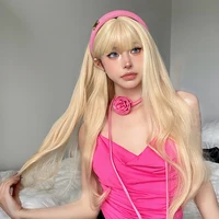 Perruques synthétiques ondulées blondes longues avec frange, perruques de Cosplay Lolita blondes Halloween ondulées naturelles pour femmes blanches résistantes à la chaleur 3