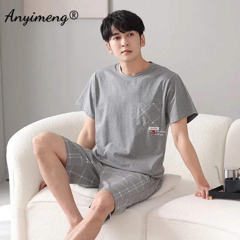 Pajama Sets New Summer Big Size 4XL-7XL Pajama Set Short Sleeve Shorts Pijamas for Men Fashion Cotton Mens Nightwear Cool Elegant Homewear pajama sets