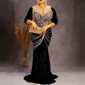 Tochi Velvet Half Sleeves Beads Mermaid  Evening Dress