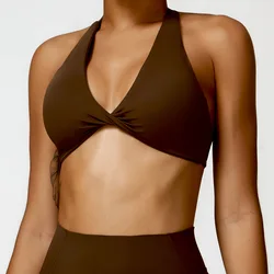 Women's Sexy Back Push - Up Sports Bra - Breathable Yoga & Gym Wear - S (Birch tea Brown)