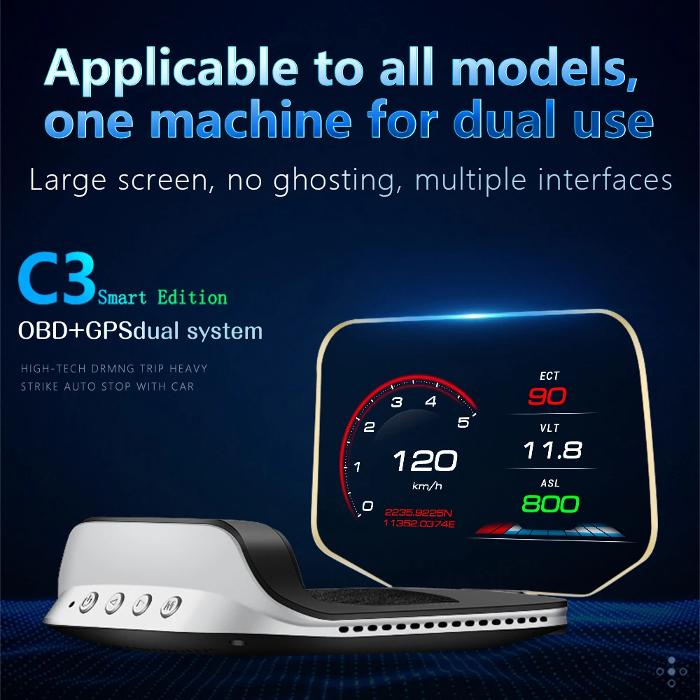 Hud Obd C3 범용 디지털 보드, OBD2 디스플레이, GPS 속도계, 헤드업 디스플레이, 다기능 스크린, 온도 아코미터 Rpm