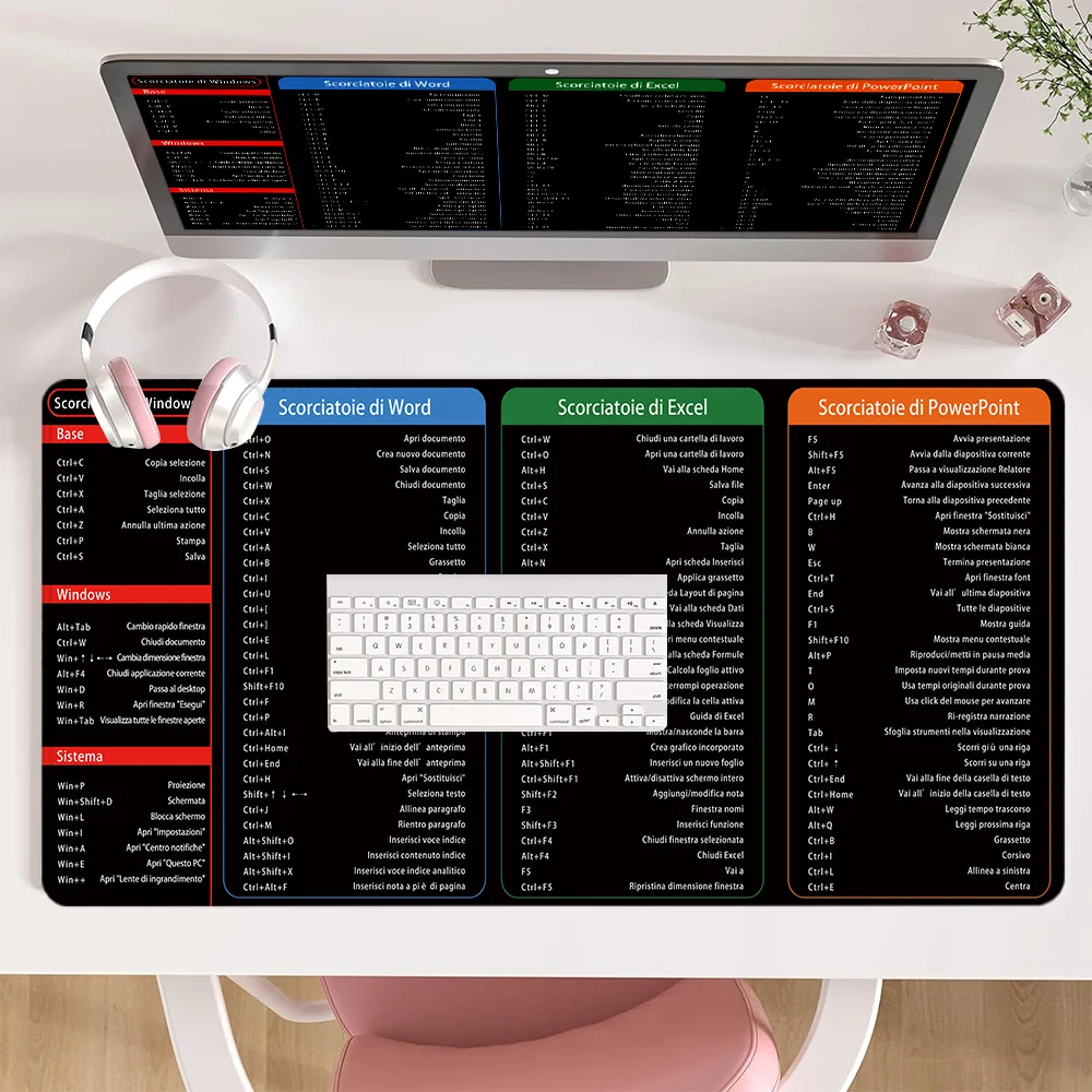 Italienisches Excel-Verknüpfungsmuster, großes Mauspad, Büro-Schreibtischunterlage, Computer-Tastatur-Pad, Starter, Geschenk für Büroangestellte, Studenten