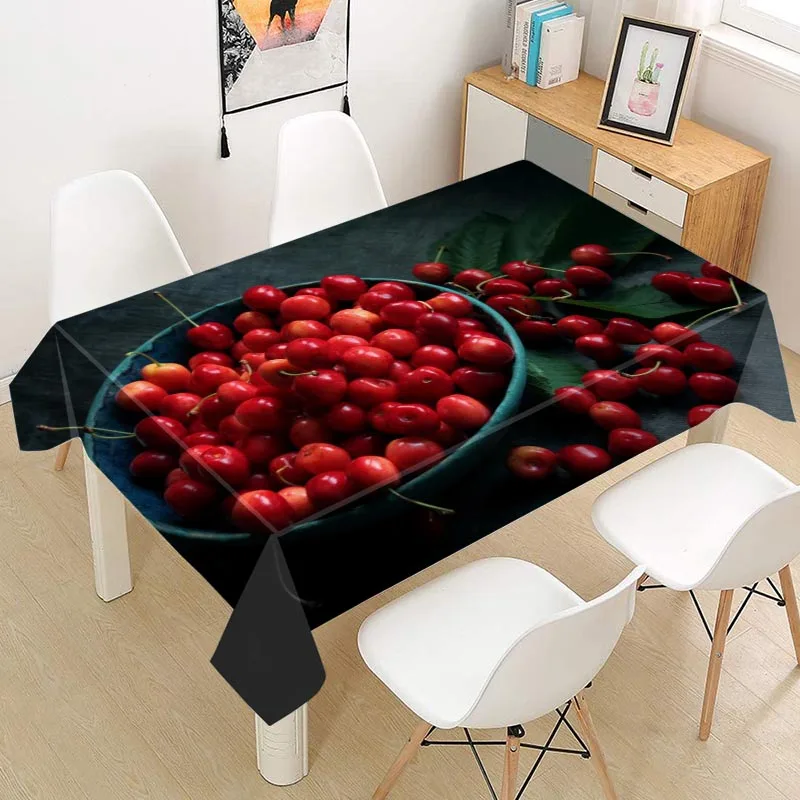 

Red Fruit Cherry Tablecloth Kitchen Dining Table Party Home Coffee Table Decor Washable Dust-proof Tablecloth Outdoor Picnic Mat