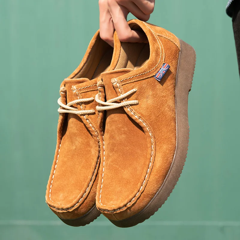 Autumn Men Casual Shoes Suede Leather Work Shoes Male Lace-up Flats Sneakers Platform British Business Party Dress Shoes 38-46 4