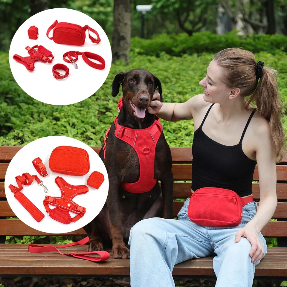 Trending Products s Red Corduroy Poop Bag Eco Friendly with Holder Pet Collars Leashes Soft Nylon Dog Collar