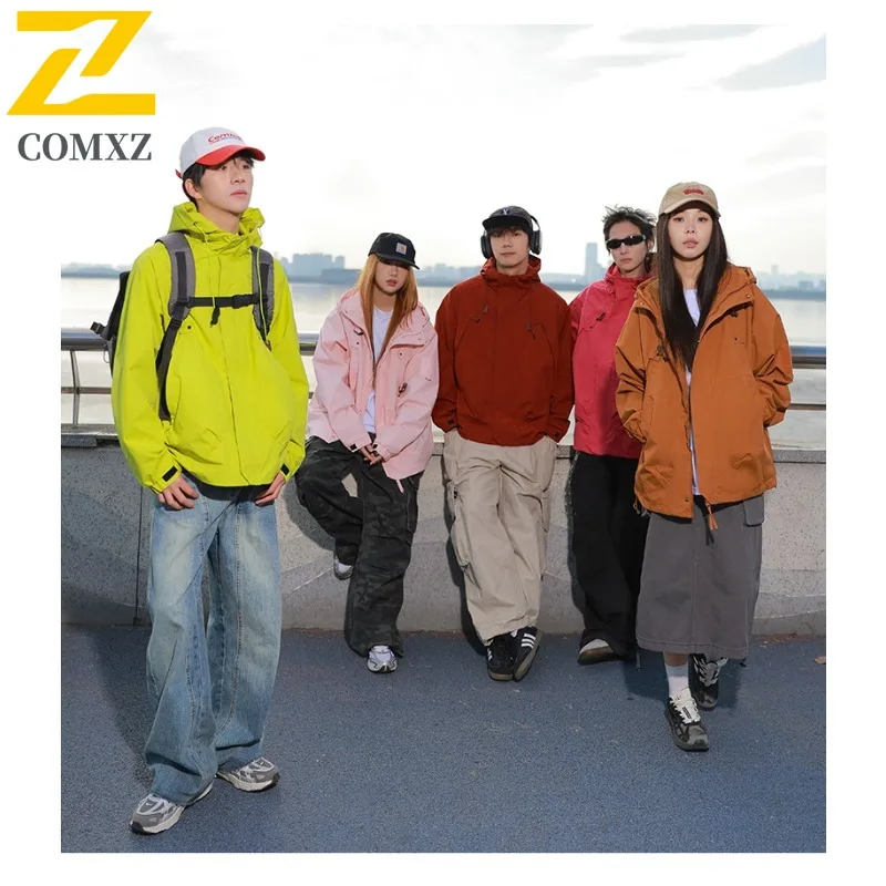 COMXZ Luxury Men Jacket Fashion Hooded Outdoor Camping Windproof Motorcycle Jacket Leisure Travel Lightweight Autumn Clothing