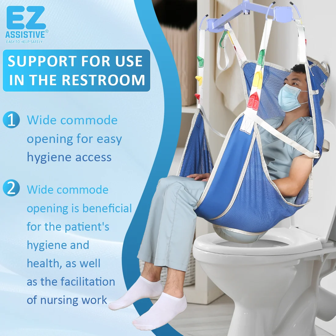 EZ Assistive Full Body Patient Hoist Sling Transfer Assist Mesh Lift Harness with Commode Opening for Toileting SWL 500lbs