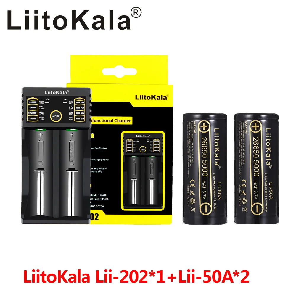 LiitoKala-Carregador de Bateria Recarregável, Lii-202 Bateria, Lii-50A,