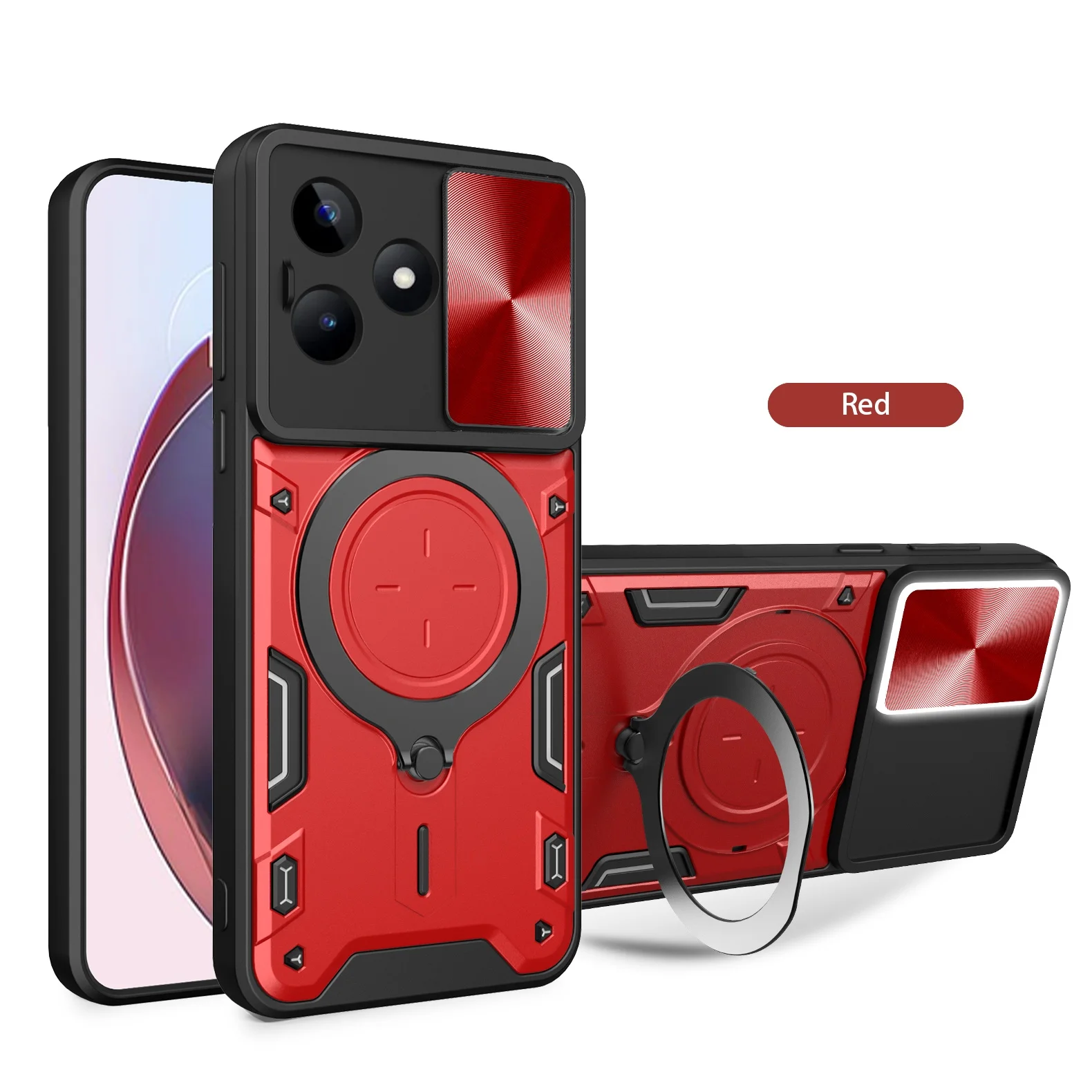 Heavy Duty Rugged Armor Phone Case with Magnetic Bracket and Slide Camera Protection Cover