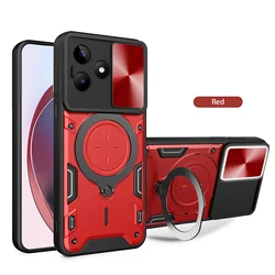 Heavy Duty Rugged Armor Phone Case with Magnetic Bracket and Slide Camera Protection Cover for Honor Play10A (JS red)