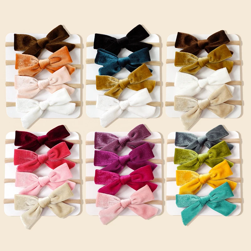 

4Pcs/Set Baby Girl Velvet Headband Children Bows Hairbands Elastic Nylon For Newborn Cute Head Band Infant Ins Hair Accessories
