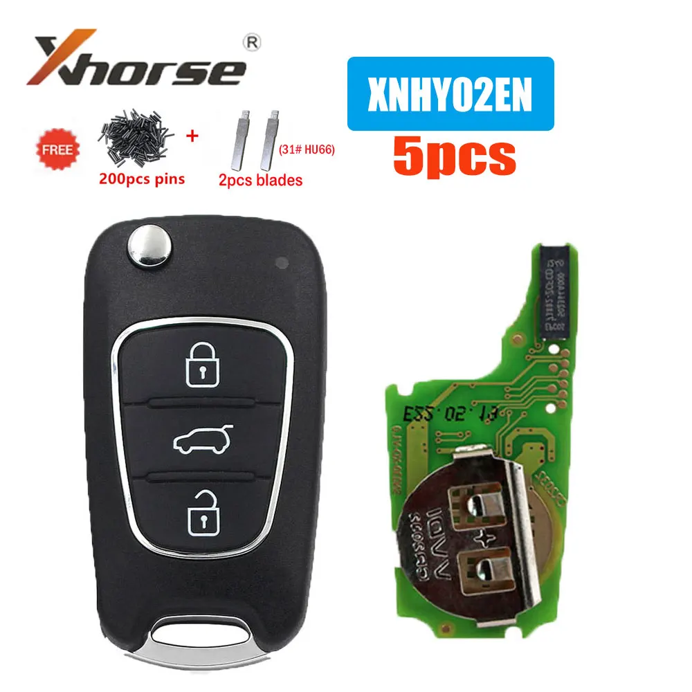 

5pcs Xhose XNHY02EN Wireless Universal Remote Key 3 Buttons VVDI Car Remote Key for HYUNDAI Flip for VVDI Key with Blades Pins